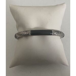 Brighton Wiltern Hinged Bangle Bracelet With Black Enamel And Crystals